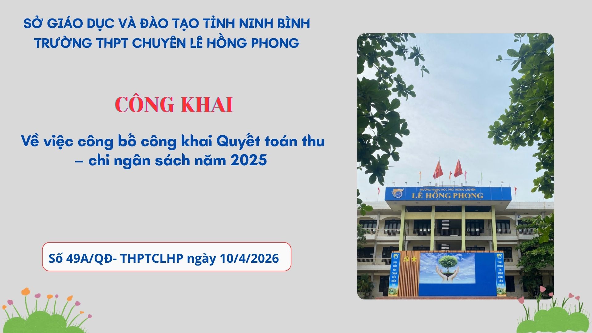 Thông báo công khai Quyết toán thu - chi ngân sách năm 2025